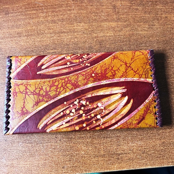 WALLET, LEATHER, ARTIST-MADE, ONE-OF-A-KIND LOST WAX METHOD, MADE IN BRAZIL, - Picture 1 of 3